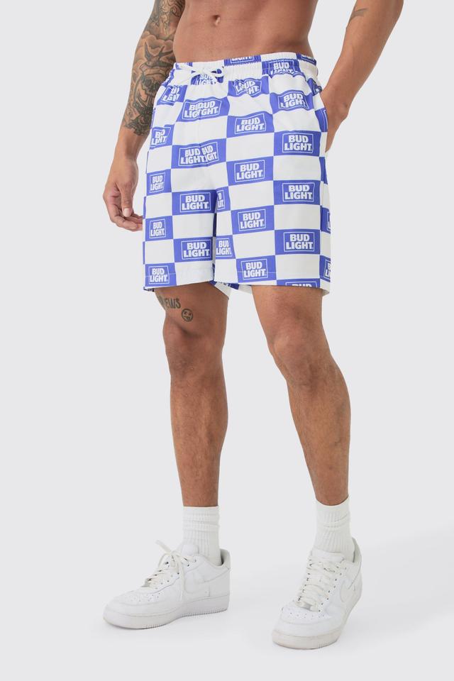 Mid Length Bud Light Swim Trunks | boohooMAN USA Product Image