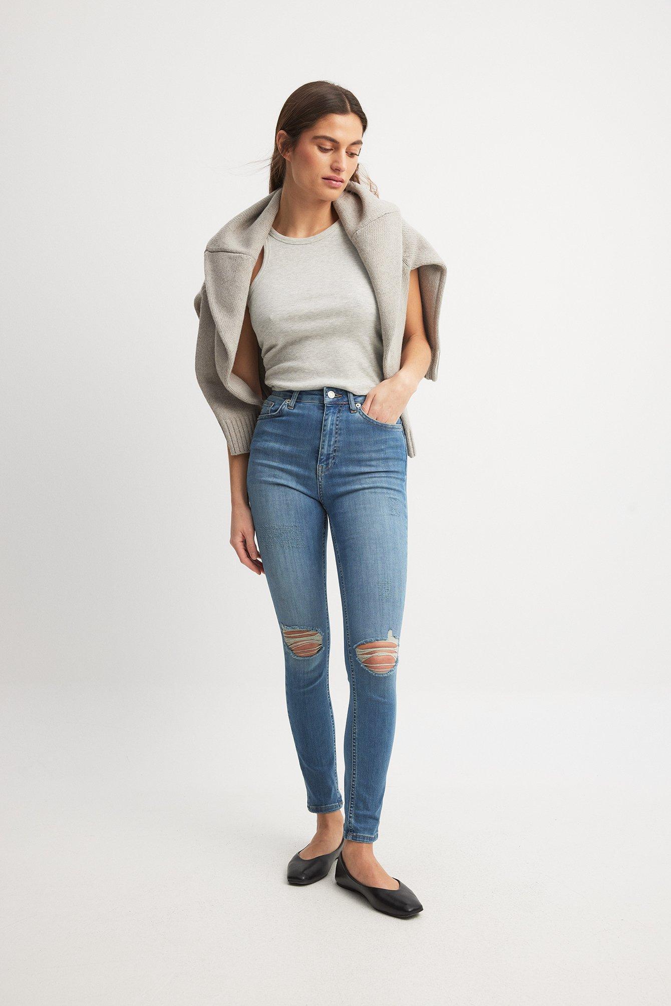 Skinny High Waist Destroyed Jeans Product Image