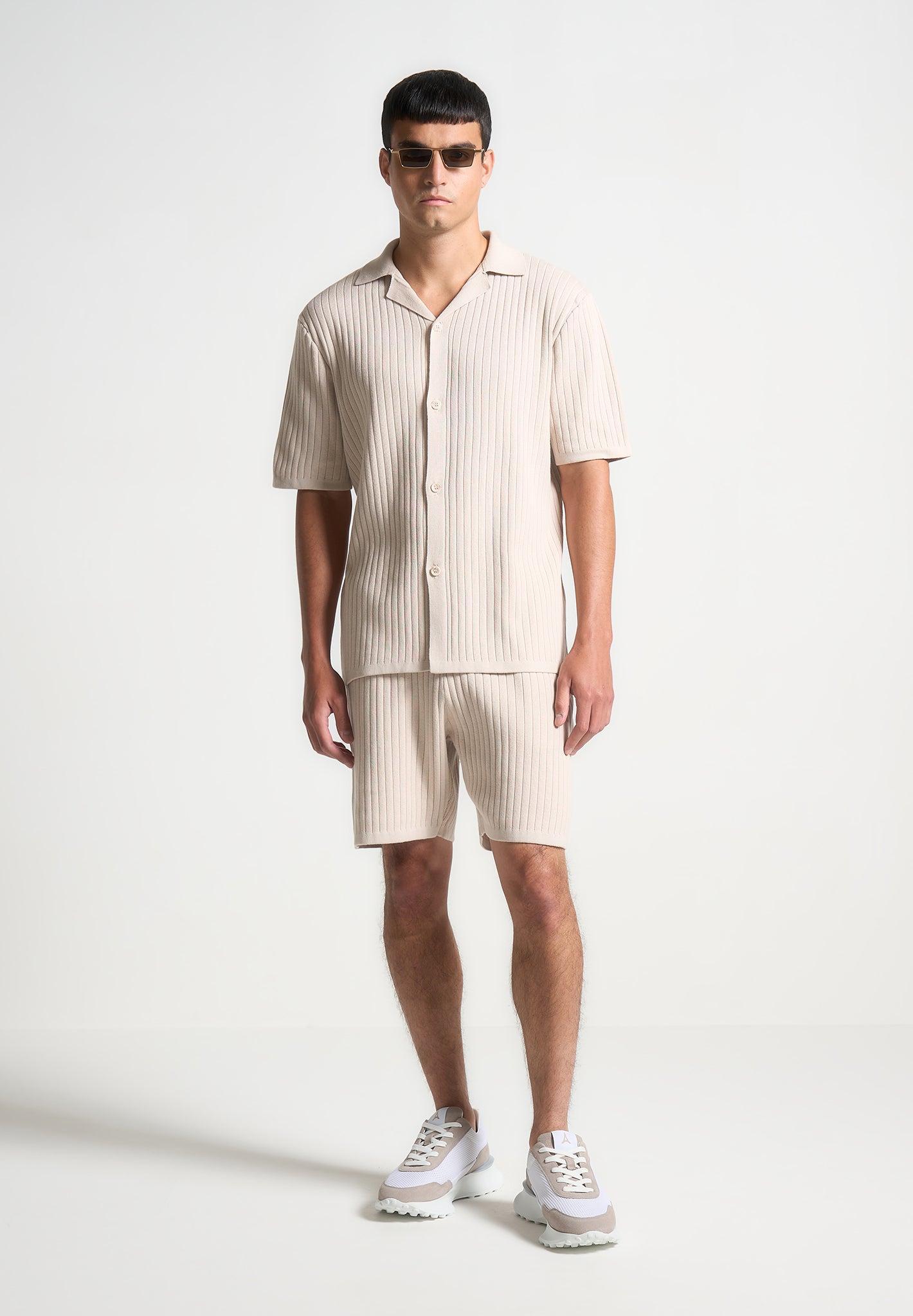 Ribbed Knit Shorts - Cream Male Product Image