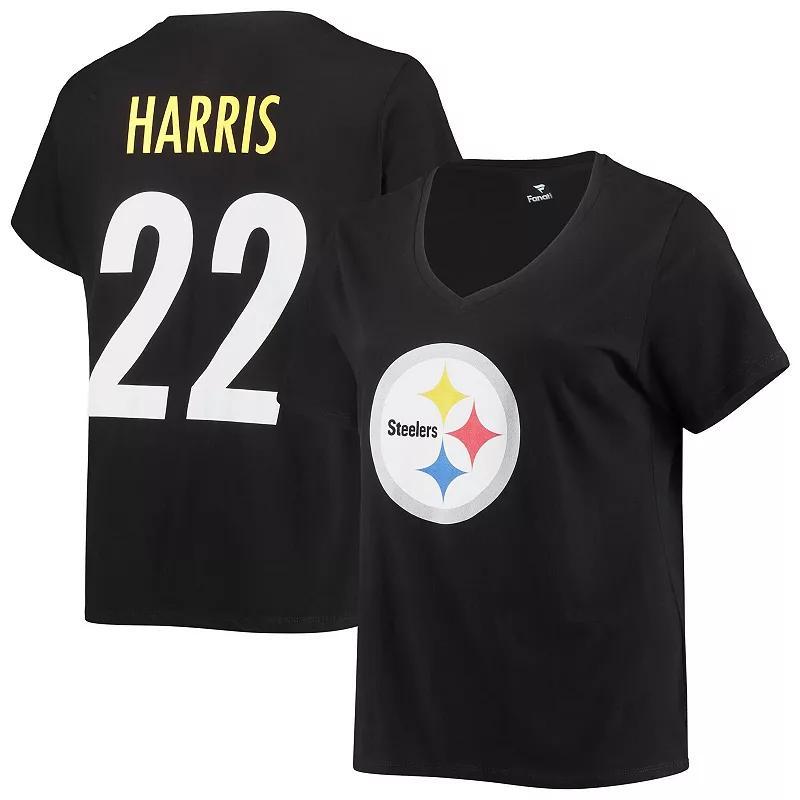 Womens Fanatics Branded Najee Harris Pittsburgh Steelers Plus Size Player Name & Number V-Neck T-Shirt Product Image