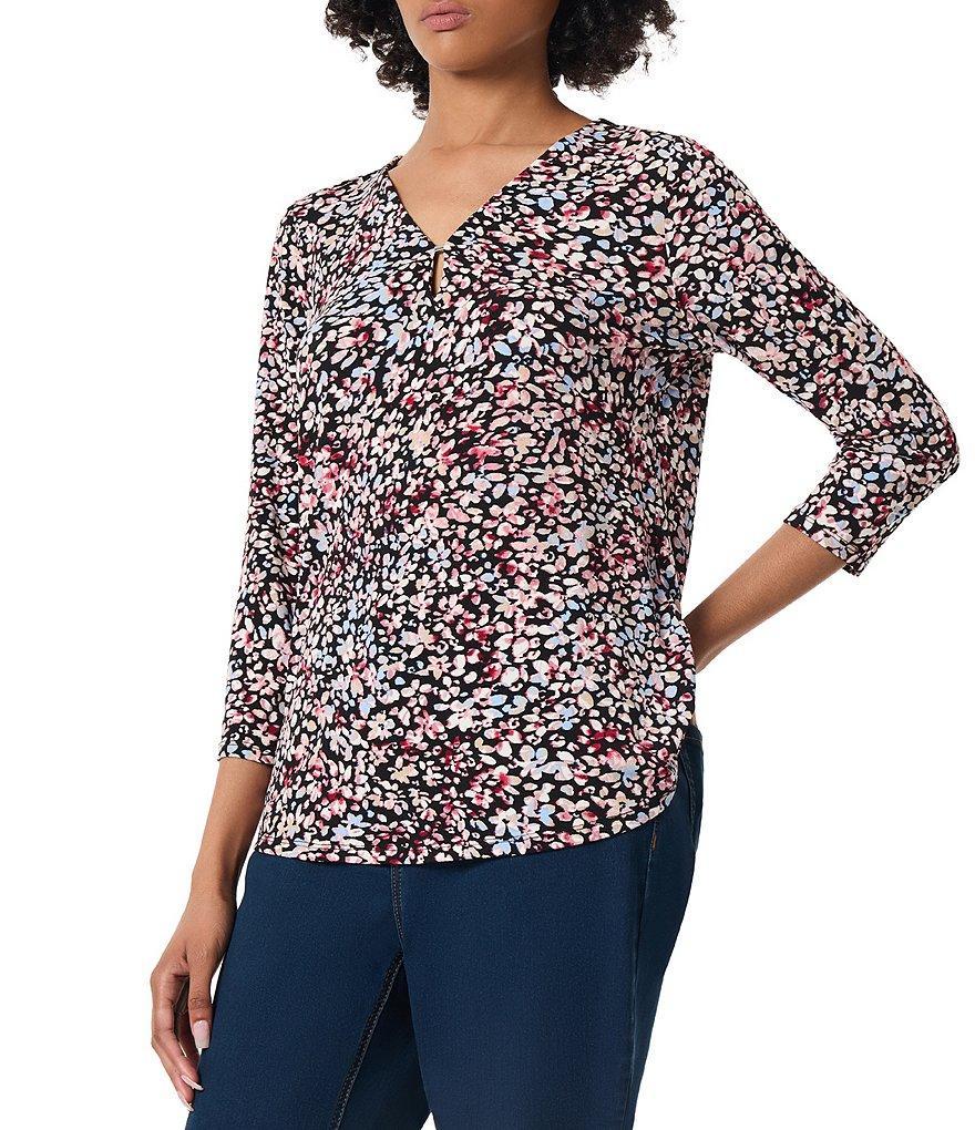 Jones New York Printed Moss Crepe 3/4 Sleeve V-Neck Top Product Image