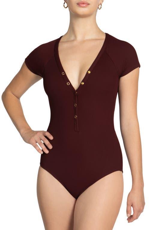 Robin Piccone Amy Plunge Neck Cap Sleeve One-Piece Swimsuit Product Image