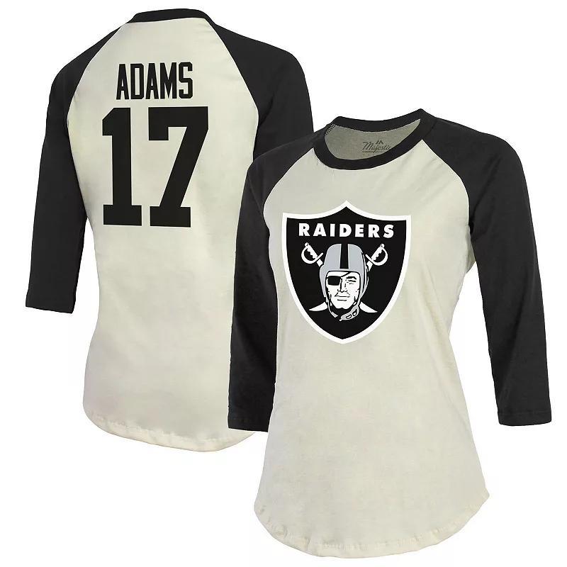 Womens Majestic Threads Davante Adams Cream/Black Las Vegas Raiders Player Name & Number Raglan 3/4-Sleeve T-Shirt Product Image