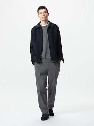 Mens Pleated Wide Pants Gray Large UNIQLO US Product Image