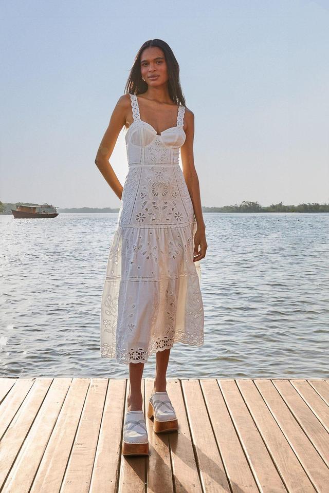 White Richelieu Sleeveless Midi Dress, OFF-WHITE / L Product Image