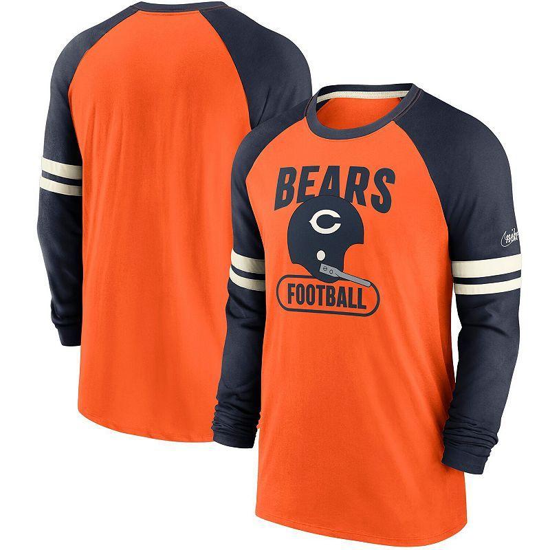 Mens Nike Orange and Navy Chicago Bears Throwback Raglan Long Sleeve T-shirt - Orange Product Image