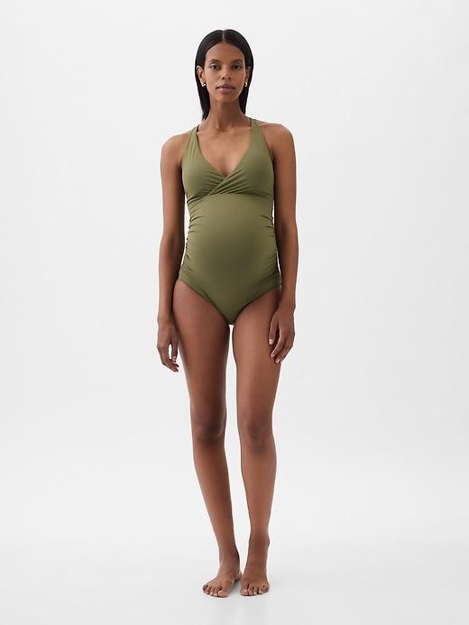 Maternity Wrap V-Neck One-Piece Swimsuit Product Image