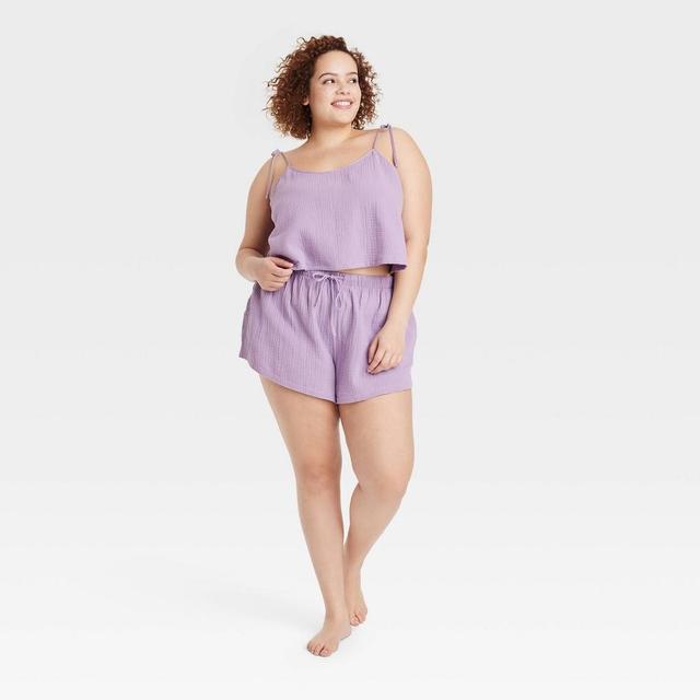 Womens Cotton Gauze Tank Top and Shorts Pajama Set - Colsie Purple 1X Product Image