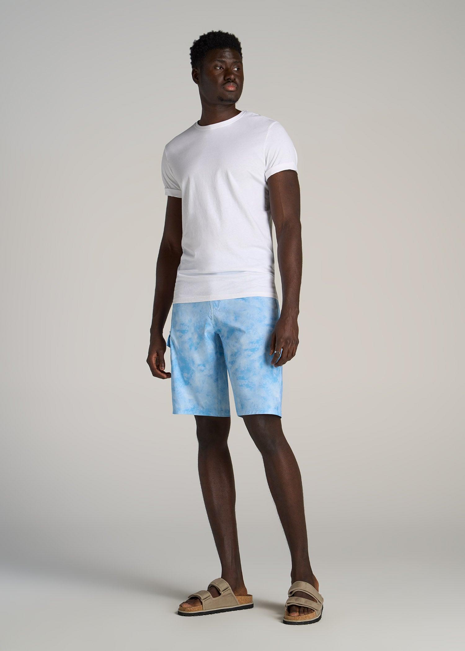 Tall Board Shorts for Men in Light Blue Tie Dye Product Image