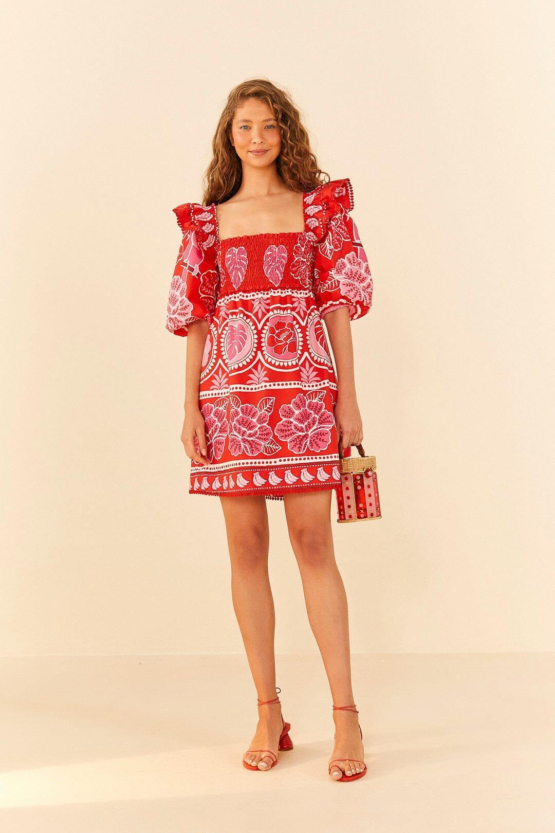 Red Summer Sunrise Organic Cotton Mini Dress Product Image