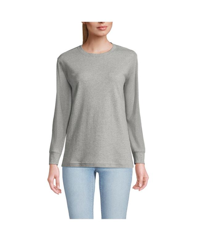 Lands End Womens Long Sleeve Cotton Interlock Crew T-Shirt Product Image