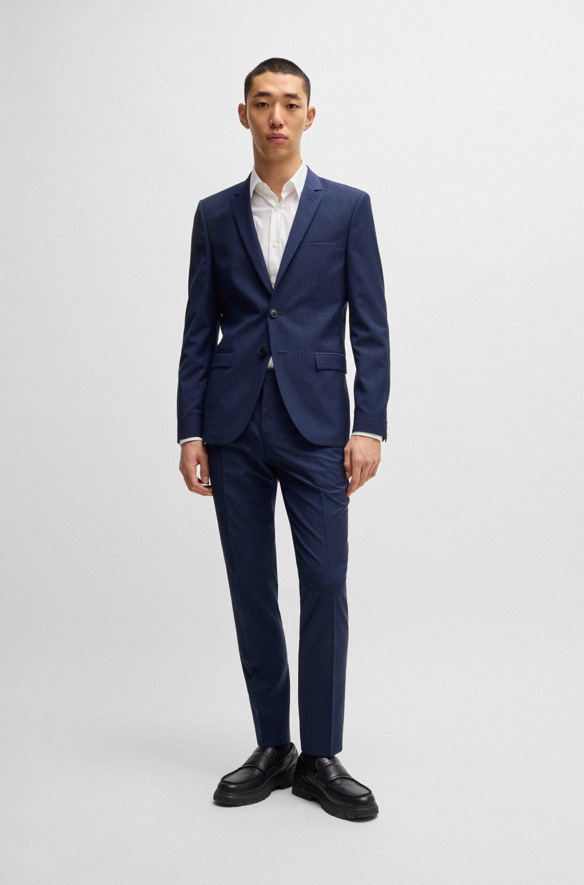 HUGO - Extra-slim-fit suit trousers in melange wool - Dark Blue Product Image