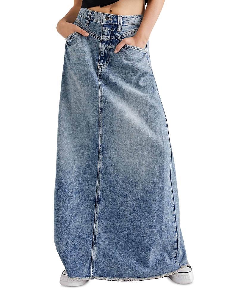 Free People Come As You Are Fray Hem Denim Maxi Skirt Product Image