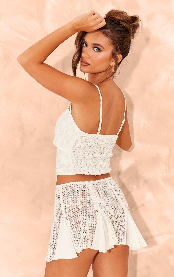 Cream Floral Lace Textured Cut Out Tie Crop Top Product Image