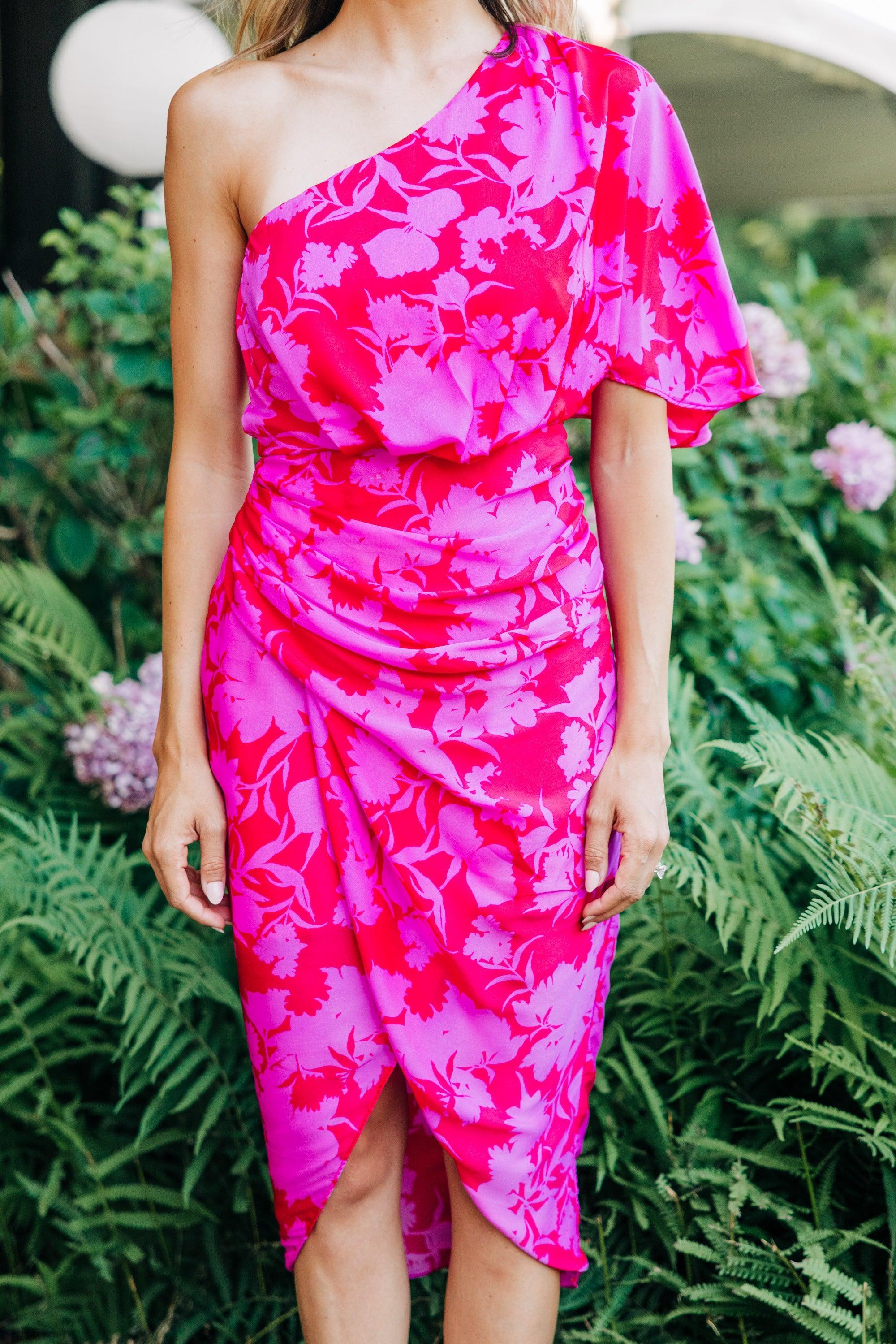 Making Moves Berry Pink Floral Midi Dress Female Product Image