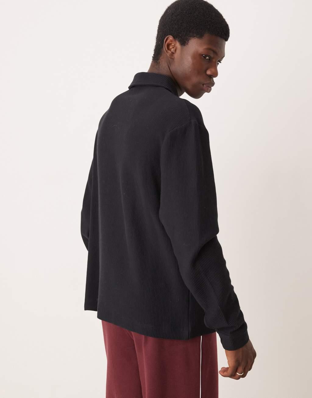 ASOS DESIGN oversized ribbed jersey harrington jacket in black Product Image