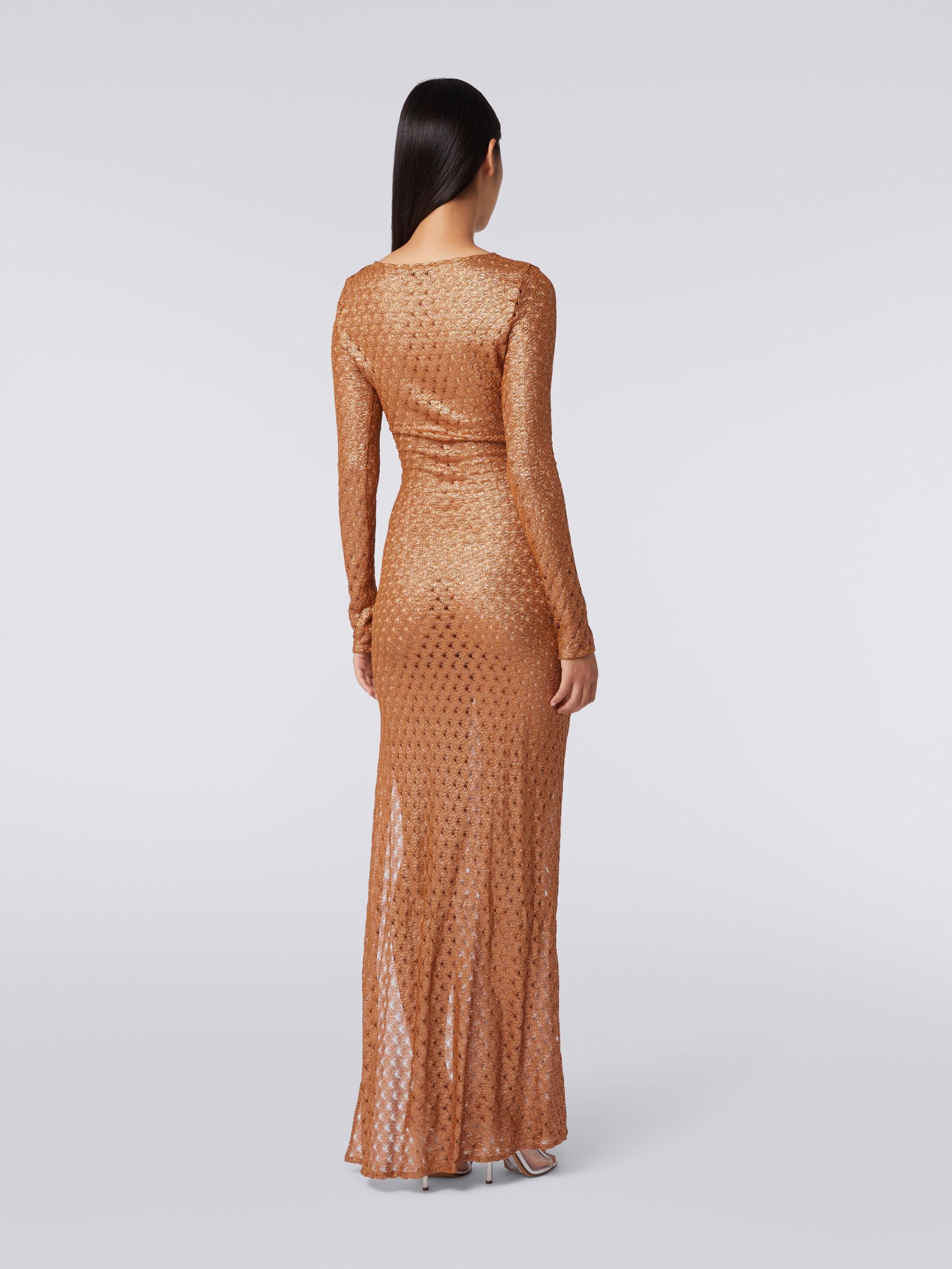 Long lace-effect dress with V neckline and appliqués Product Image