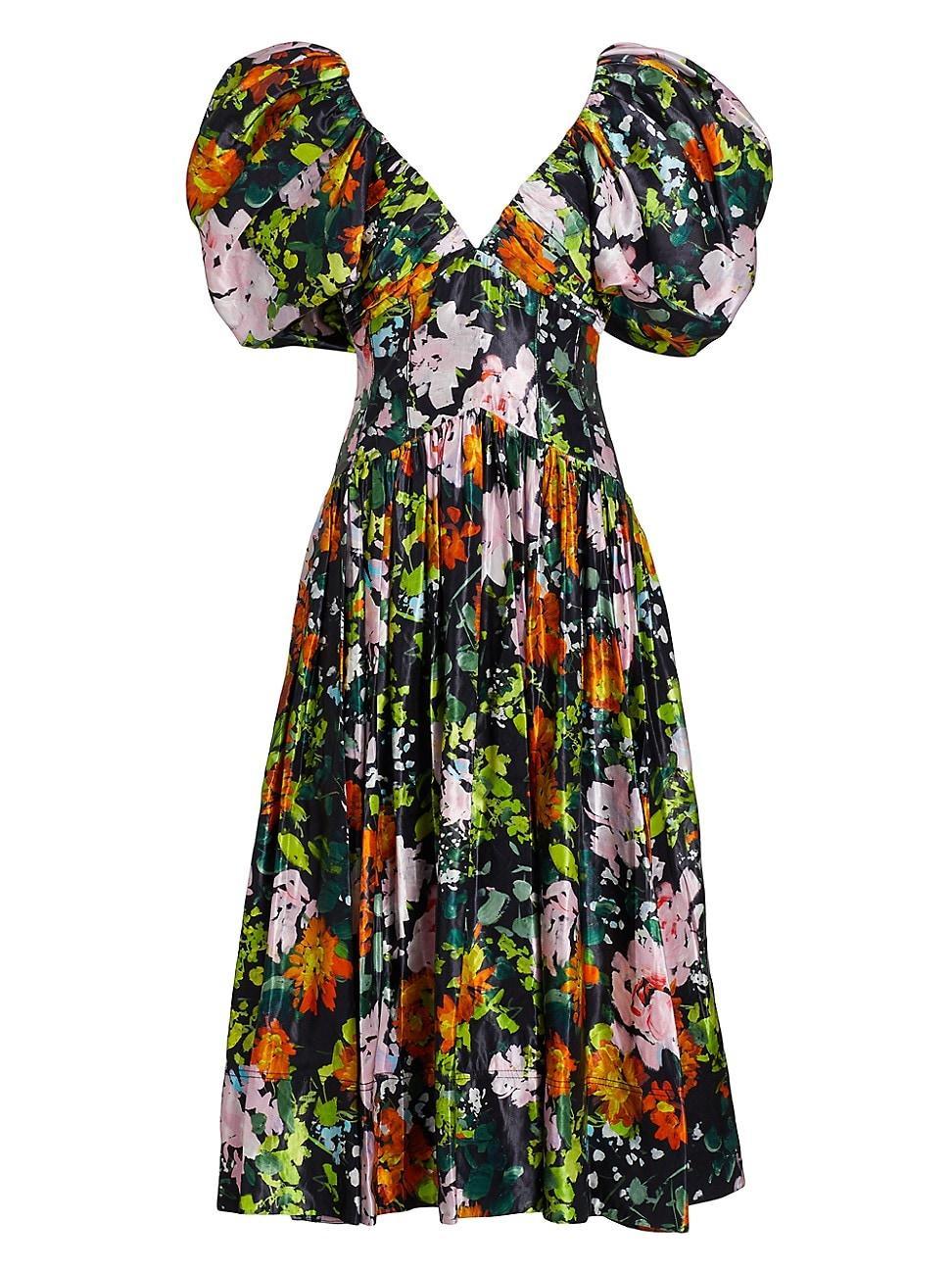 Womens Gabrielle Floral Plunge Midi-Dress Product Image