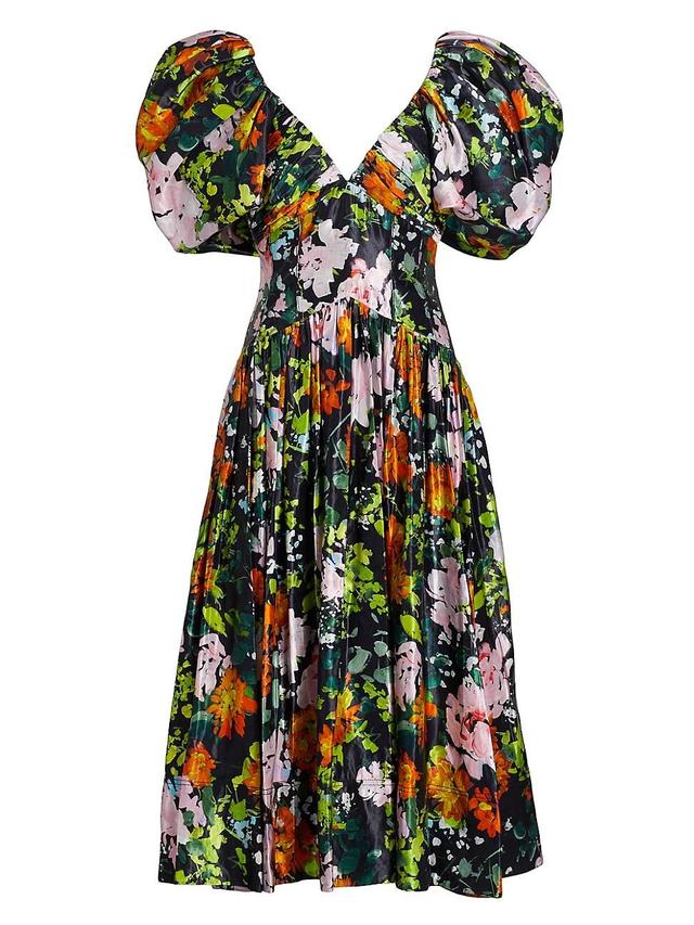 Womens Gabrielle Floral Plunge Midi-Dress Product Image