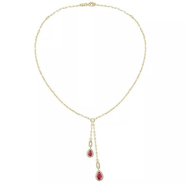 14k Gold Over Silver Lab-Created Ruby & Lab-Created White Sapphire Drop Necklace, Womens Gold Tone Product Image