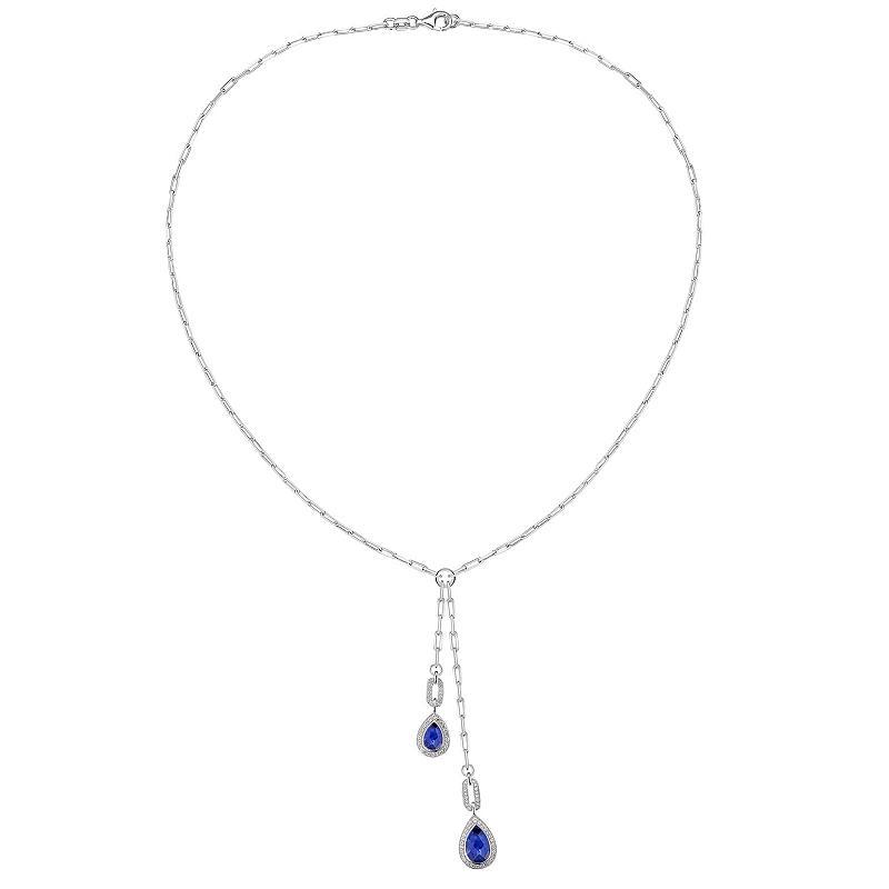 Sterling Silver Lab-Created Blue & White Sapphire Drop Necklace, Womens Product Image