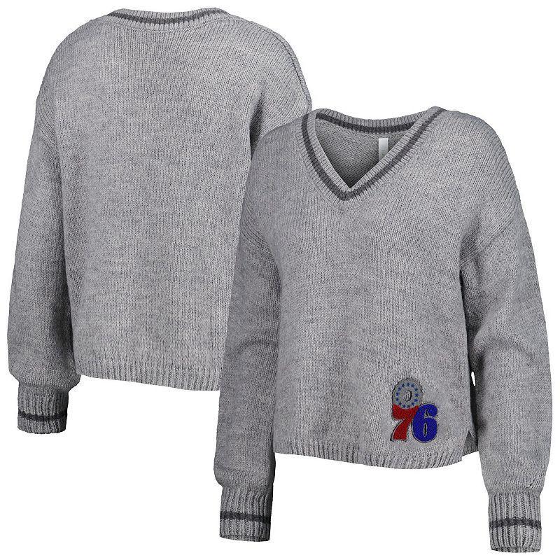 Womens Lusso Gray Philadelphia 76ers Scarletts Lantern Sleeve Tri-Blend V-Neck Pullover Sweater Product Image