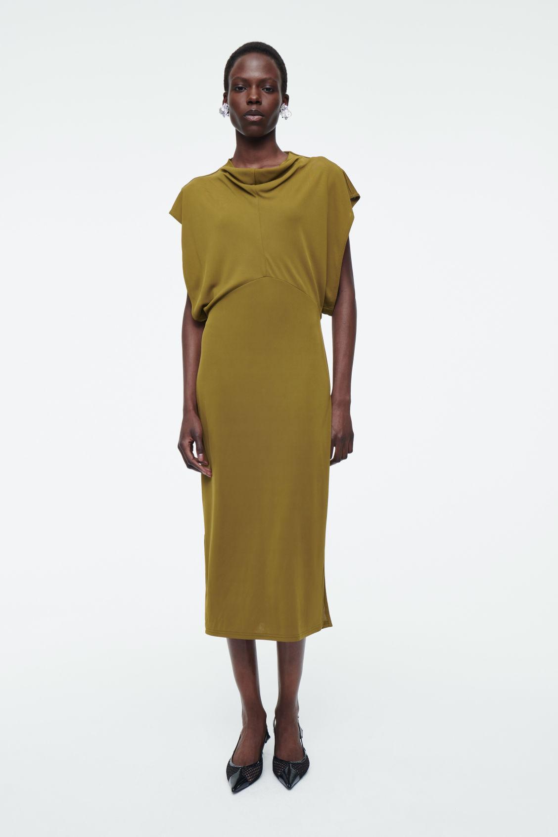 DRAPED COWL-NECK MIDI DRESS Product Image