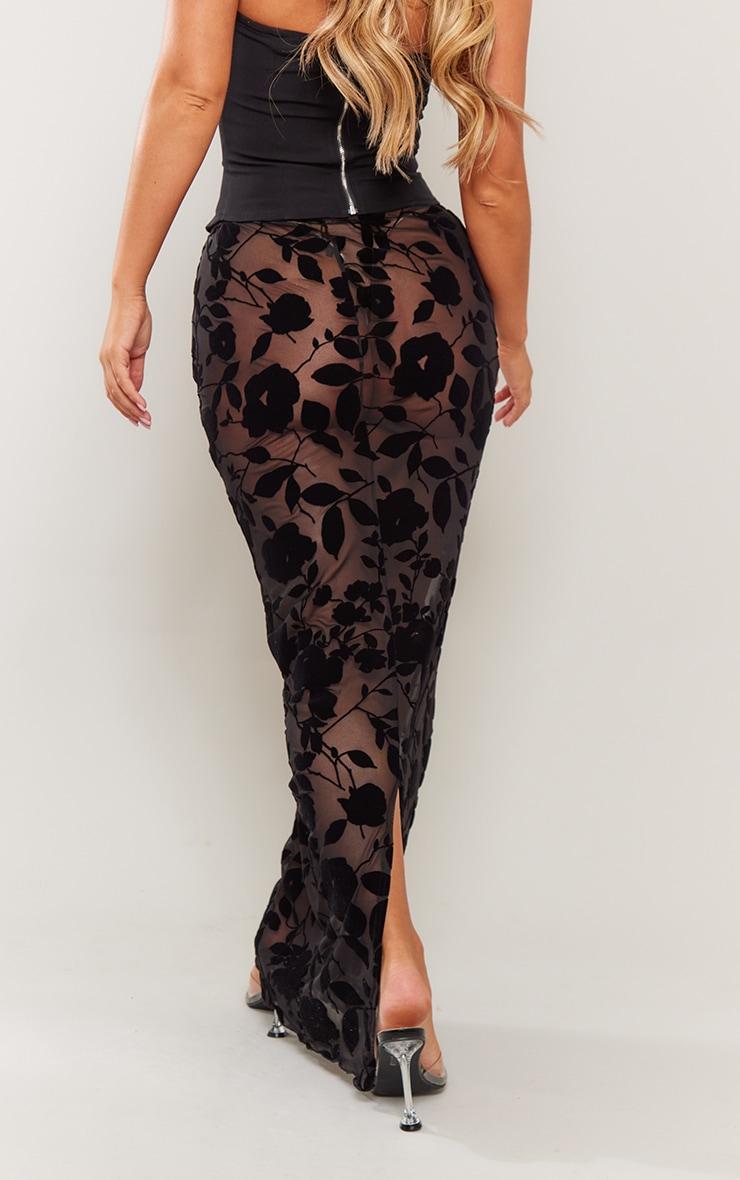 Black Mesh Devore Maxi Skirt Product Image