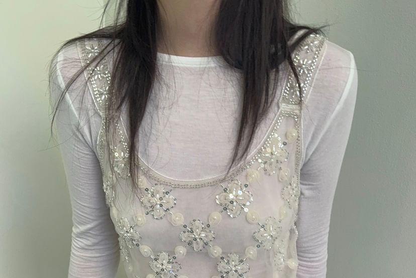 Embroidered Floral Organza Vest Product Image