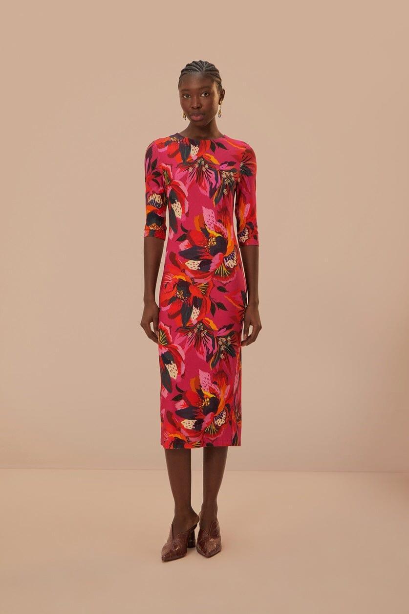 Colorful Flowers Jersey Midi Dress Product Image