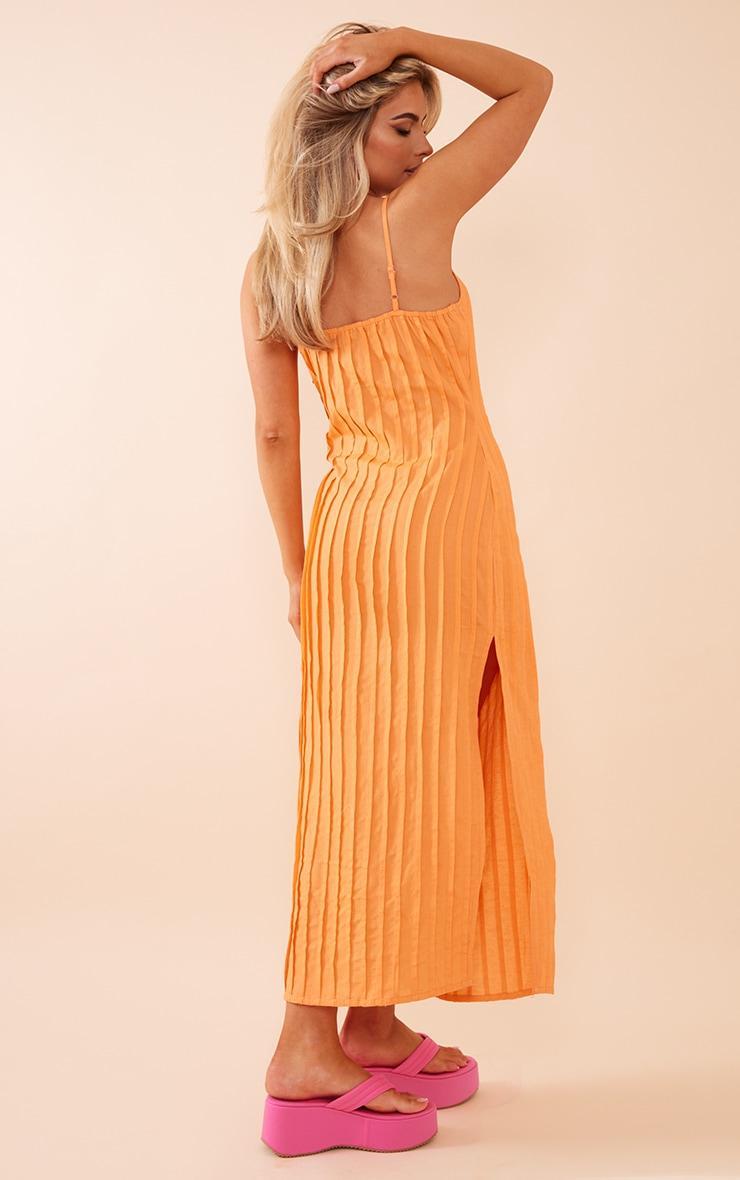 Orange Linen Look Pleat Detail Split Side Midaxi Dress Product Image