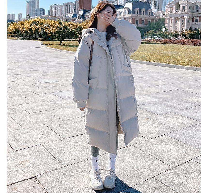 Plain Hooded Padded Midi Zip Coat Product Image