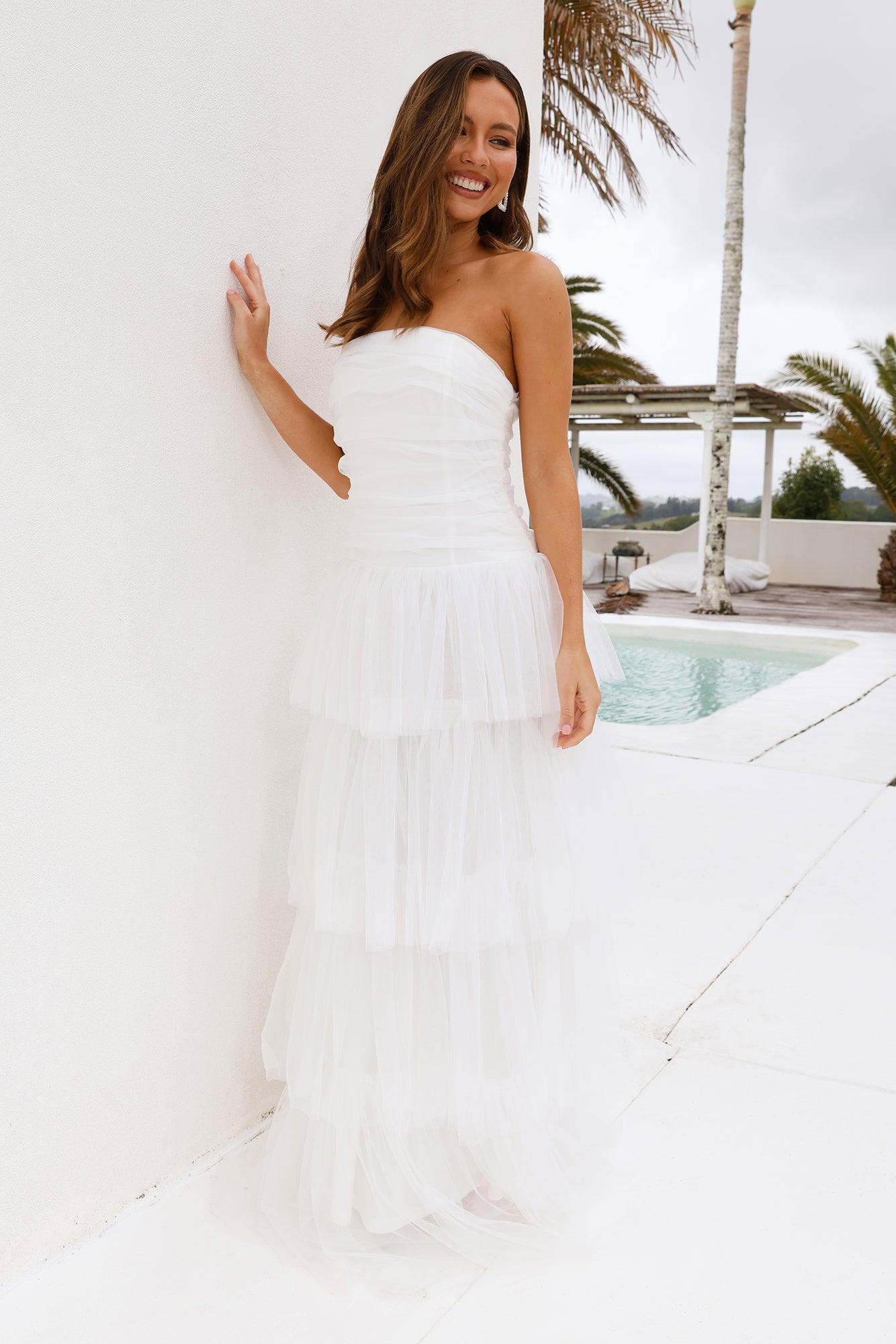 HELLO MOLLY Hidden Opal Strapless Tulle Maxi Dress White Product Image