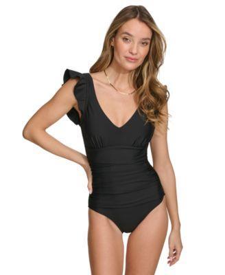 Dkny Womens Ruffle-Trim One-Piece Swimsuit Product Image