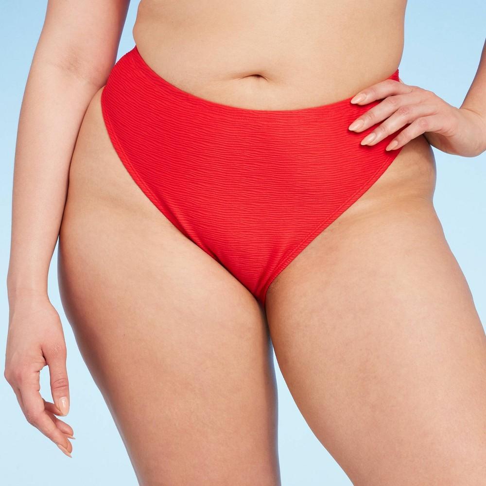 Womens Textured High Leg Cheeky Bikini Bottom - Wild Fable Red 1X Product Image