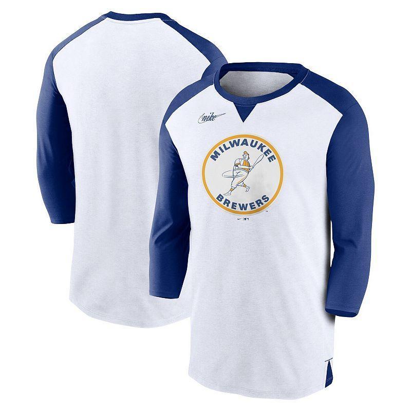 Mens Nike /Royal Milwaukee Brewers Rewind 3/4-Sleeve T-Shirt Product Image