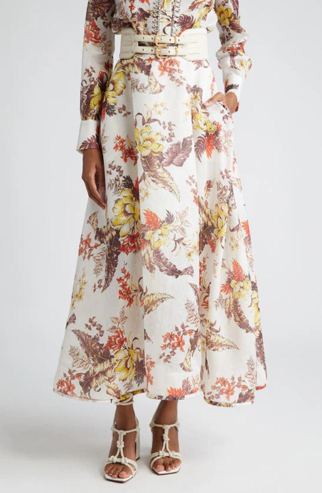 ZIMMERMANN Matchmaker Floral Flare Maxi Skirt In Ivory Tropical Floral Product Image