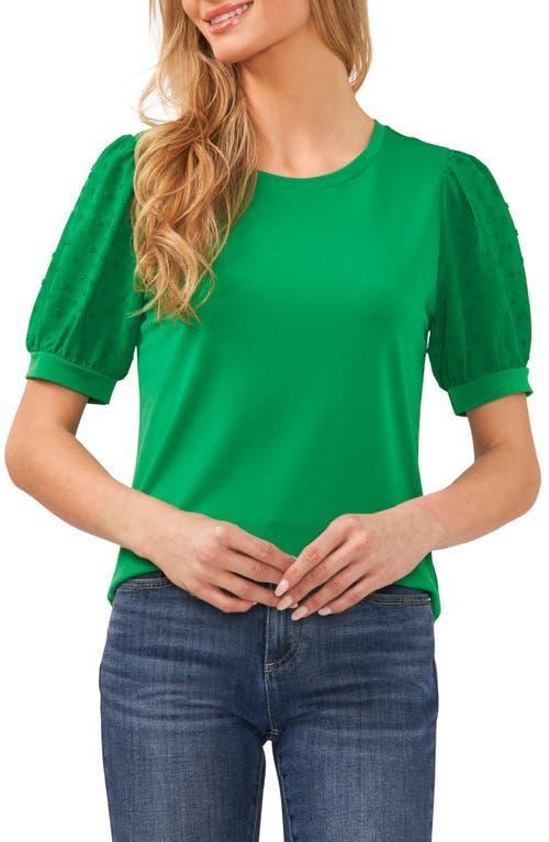 CeCe Womens Short Puff-Sleeve Mixed Media Knit Top Product Image