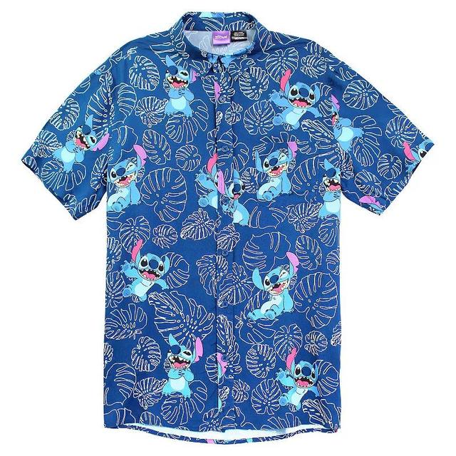 Disneys Lilo & Stitch Mens Happy Mode Stitch Button Up Blue Product Image