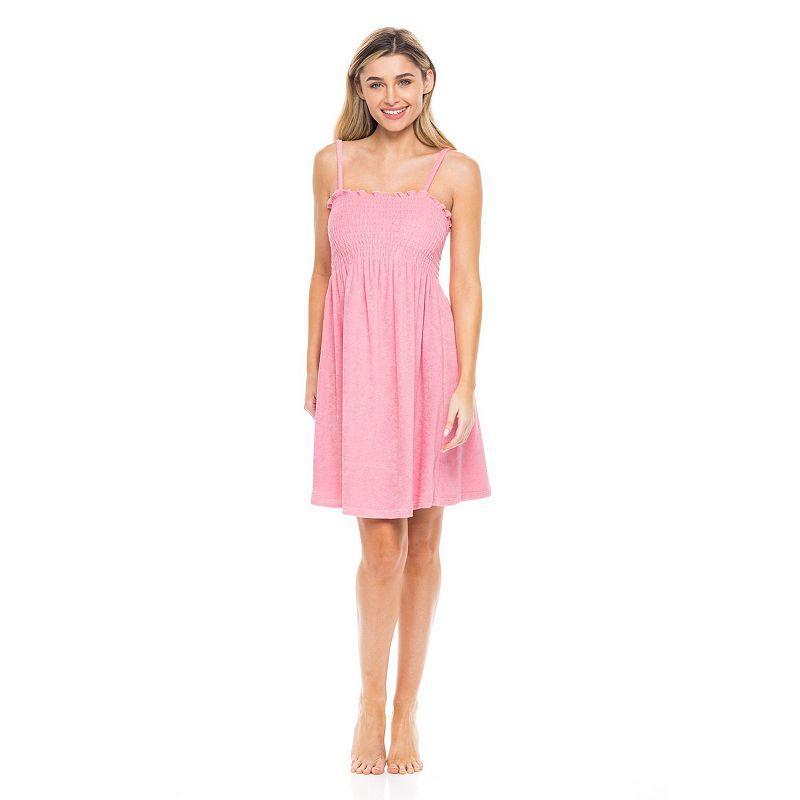 Womens Jordan Taylor Terrycloth Smocked Swim Cover-Up Dress Pink Product Image