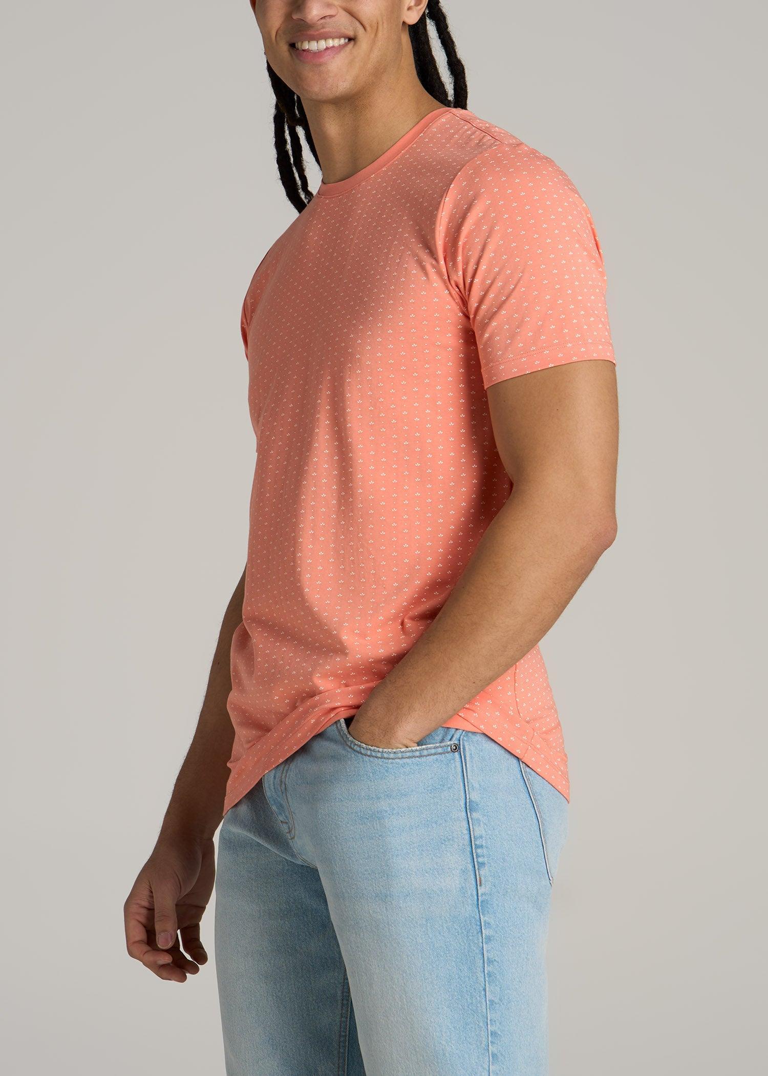 Stretch Pima Cotton Printed Tee for Tall Men in Apricot Mini Floral Male Product Image