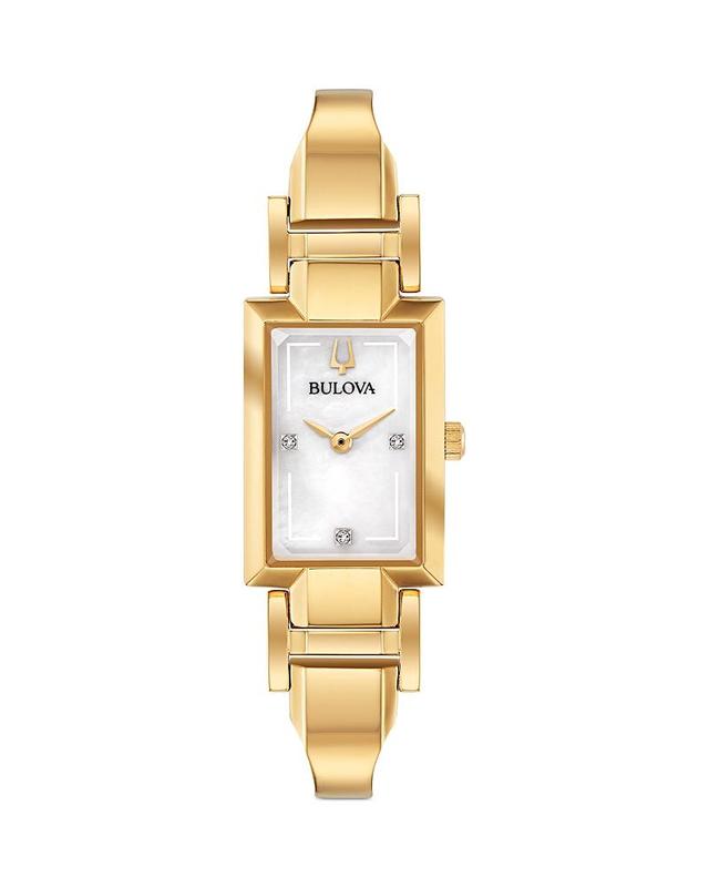 Bulova Womens Diamond-Accent Gold-Tone Stainless Steel Bangle Bracelet Watch 18x33mm Product Image