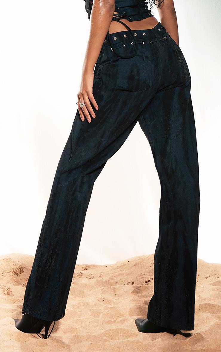 Black Acid Wash V Waistband Lace Up Detail Jeans Product Image