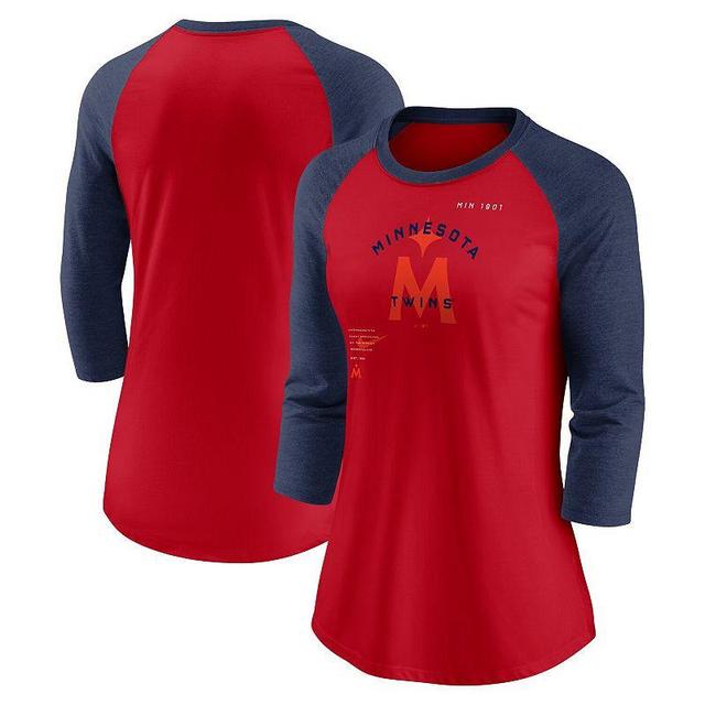 Womens Nike /Navy Minnesota Twins Next Up Tri-Blend Raglan 3/4-Sleeve T-Shirt Product Image