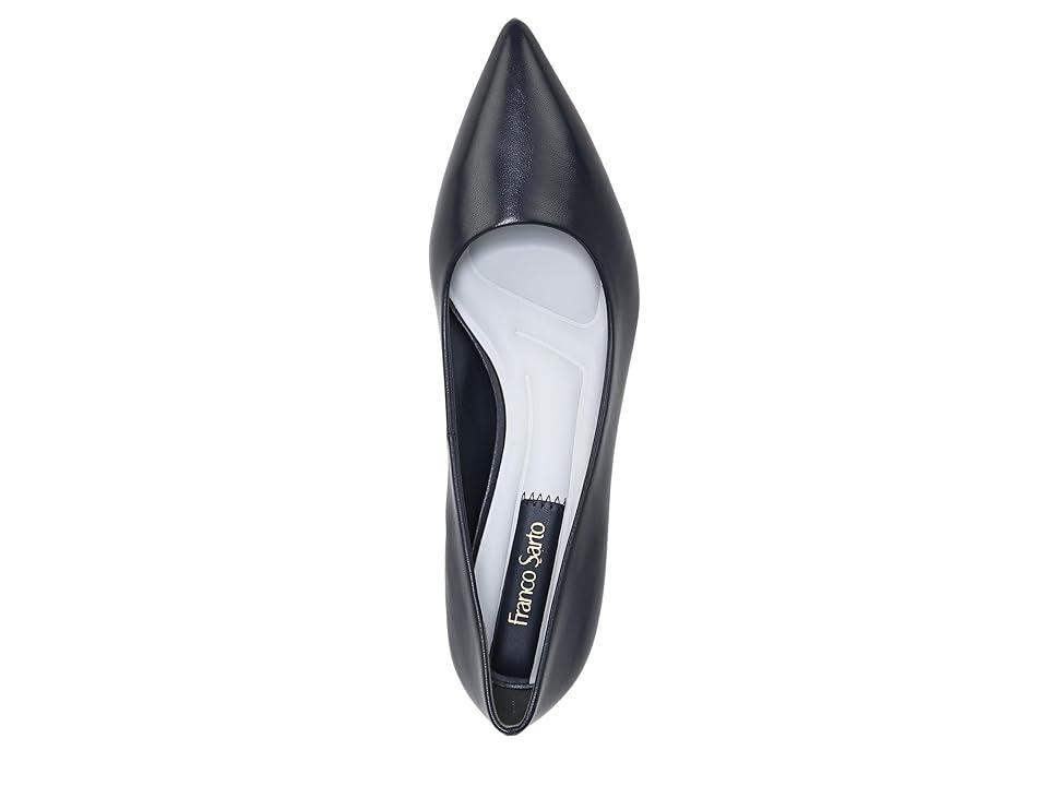 Franco Sarto Racer Pointed Toe Block Heel Pump (Navy Leather) High Heels Product Image