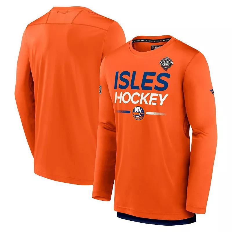 Mens Fanatics Branded Orange New York Islanders 2024 NHL Stadium Series Authentic Pro Long Sleeve Tech T-Shirt Product Image