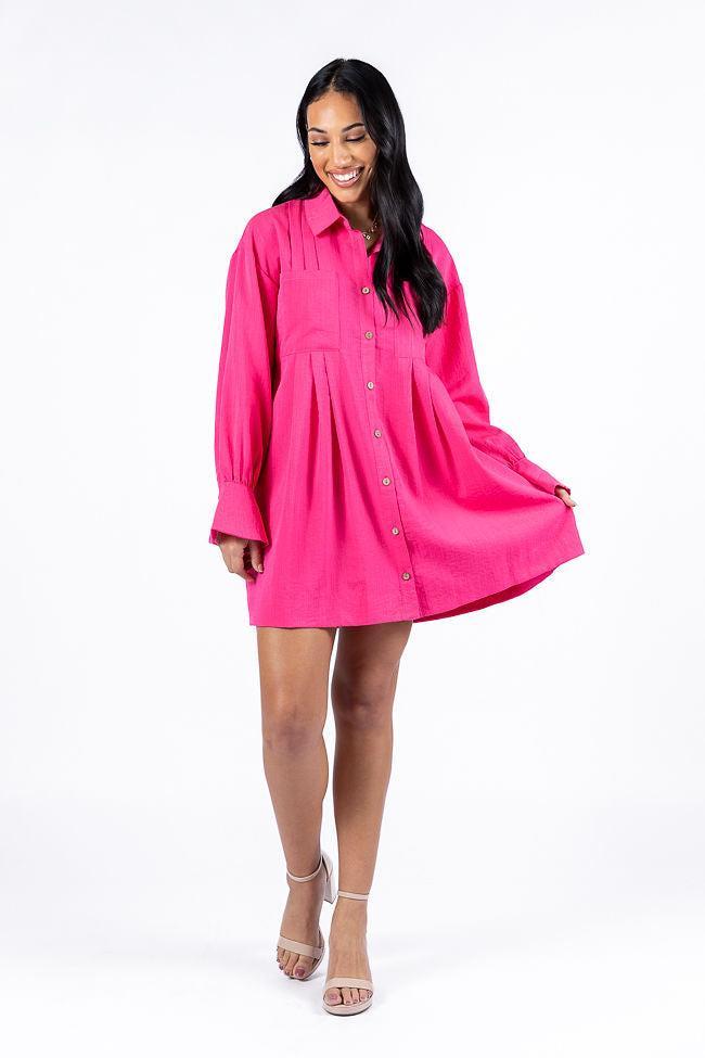 Write This Down Pink Button Up Shirt Dress Product Image