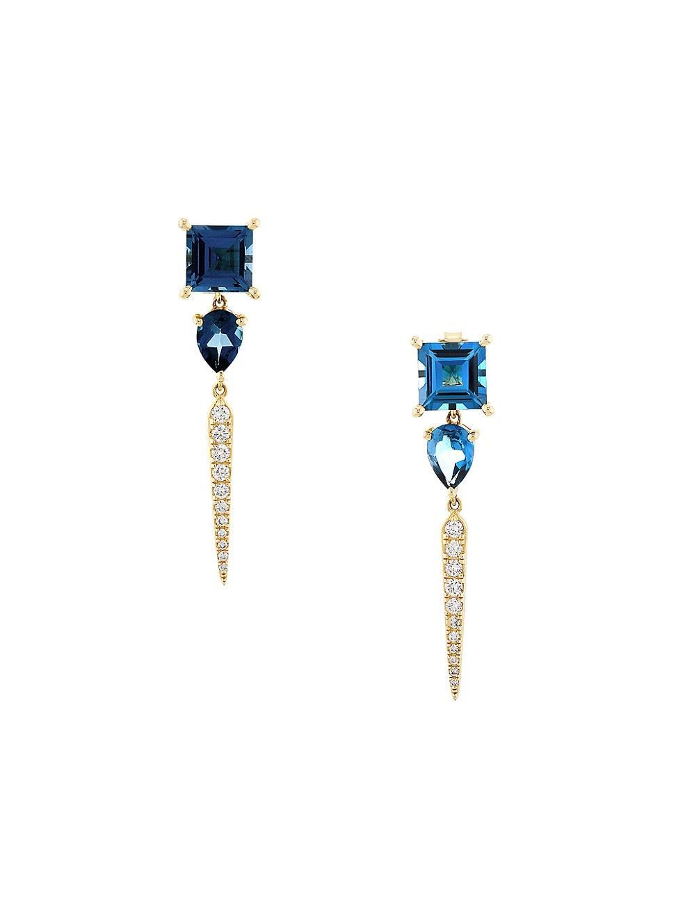 Womens 14K Yellow Gold, 0.28 TCW Diamond & Blue Topaz Drop Earrings Product Image