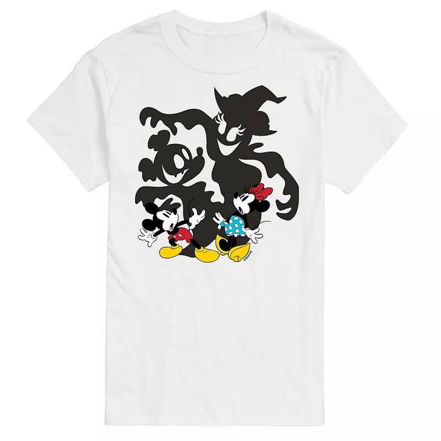 Disneys Mickey Mouse & Friends Big & Tall Mickey Minnie Scared Shadows Graphic Tee, Mens White Product Image