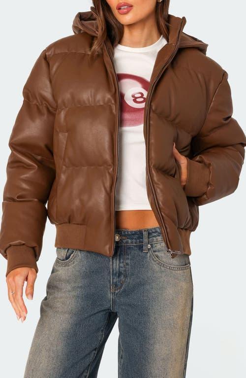 EDIKTED Wintry Faux Leather Hooded Puffer Jacket Product Image